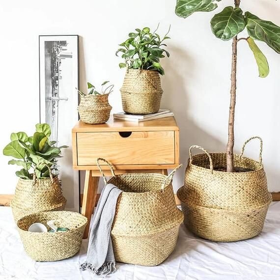 Bamboo Storage Basket Folding Clthoes Laundry Basket Straw Wicker Rattan Seagrass Belly Garden Flowe.jpeg
