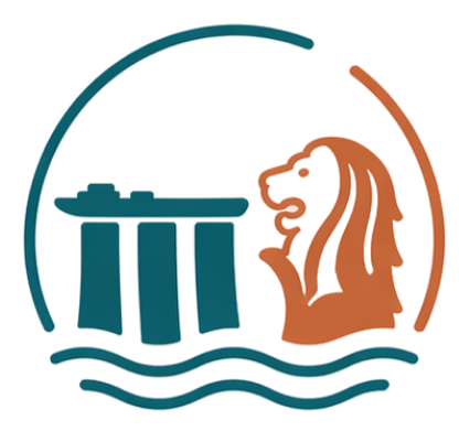 A logo featuring a ship on pillars, a lion's head, and a female face, with a semi-circular line above and waves below.
