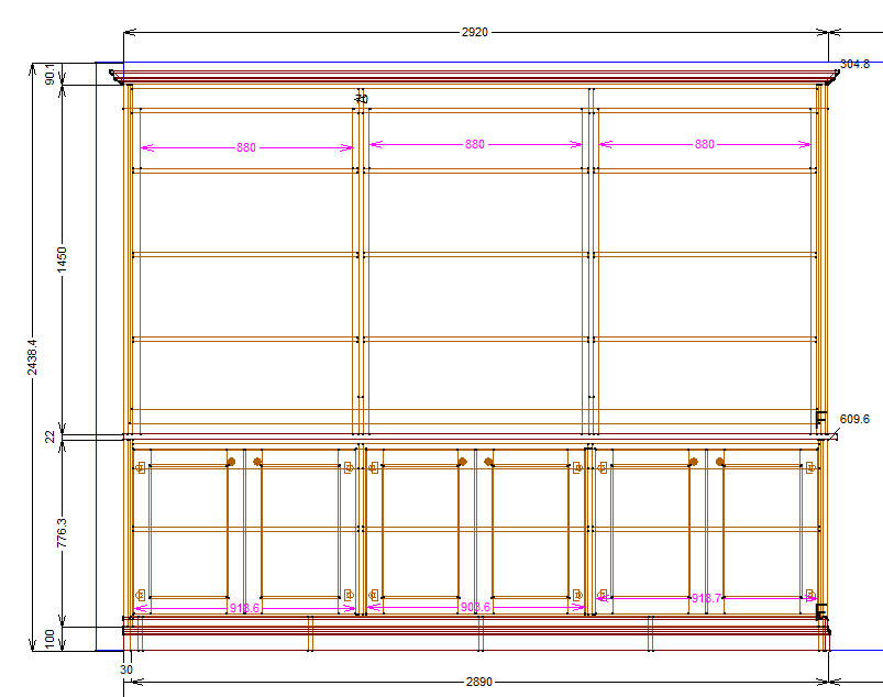 Architectural or furniture design blueprint with measurements and structural details.