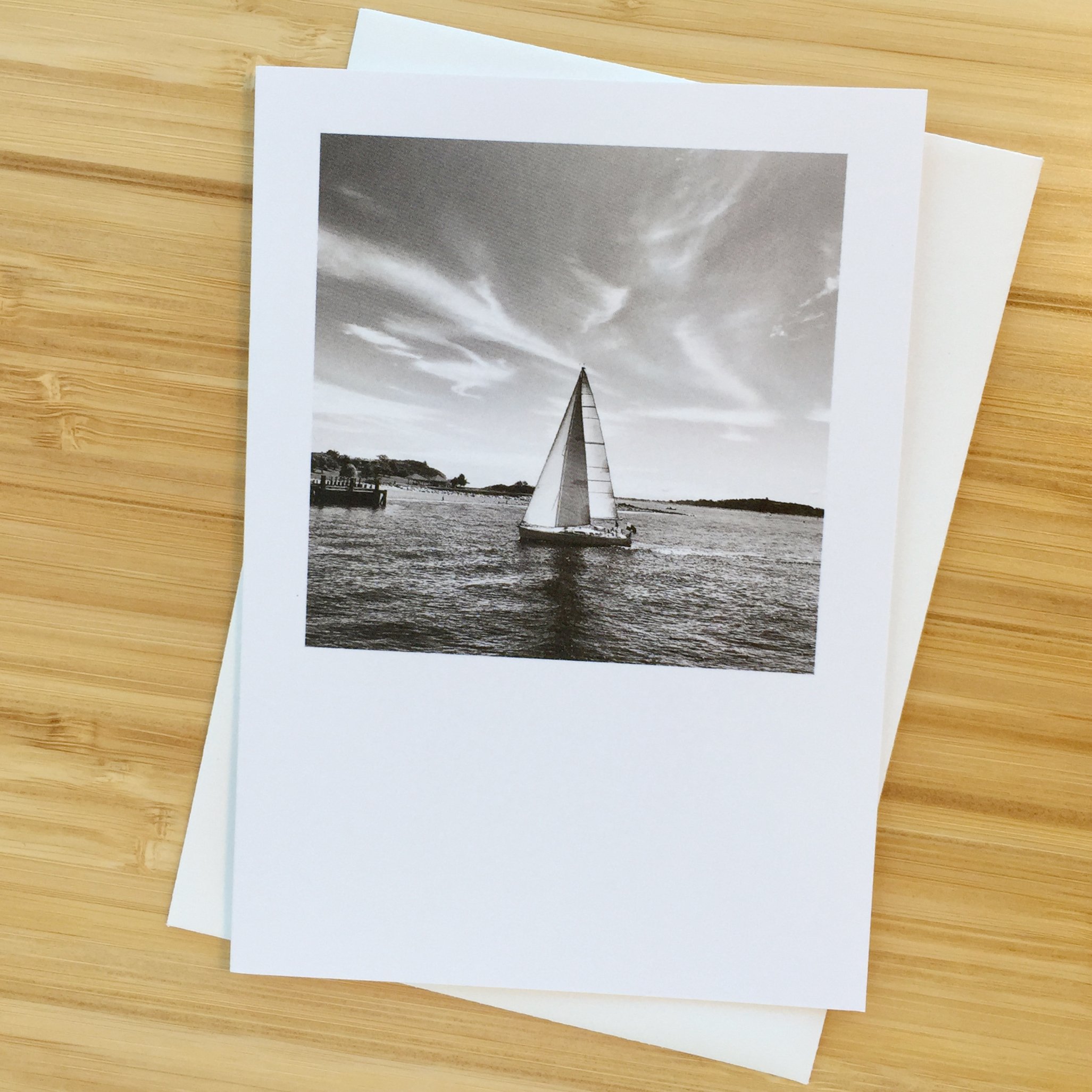 Sailboat in Boston Harbour (B&W), 4x6 Card