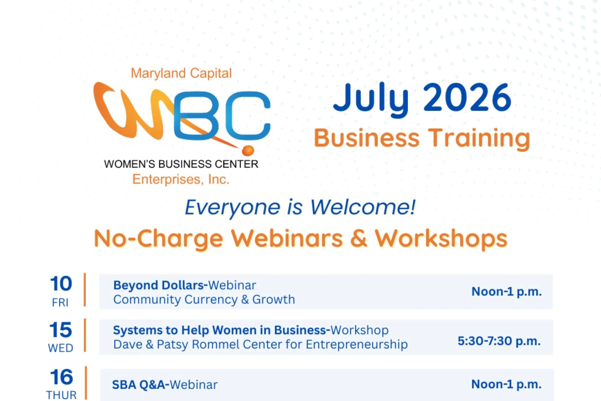 Maryland Capital Enterprises Women’s Business Center Announces Free July 2026 Business Training Series
