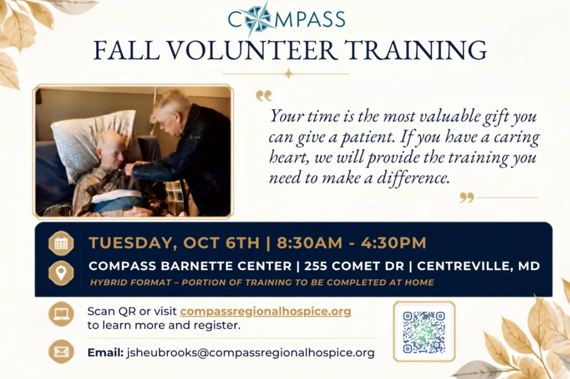 Compass Will Be Offering a Training Session This October for Individuals Interested in Becoming Patient Care Volunteers