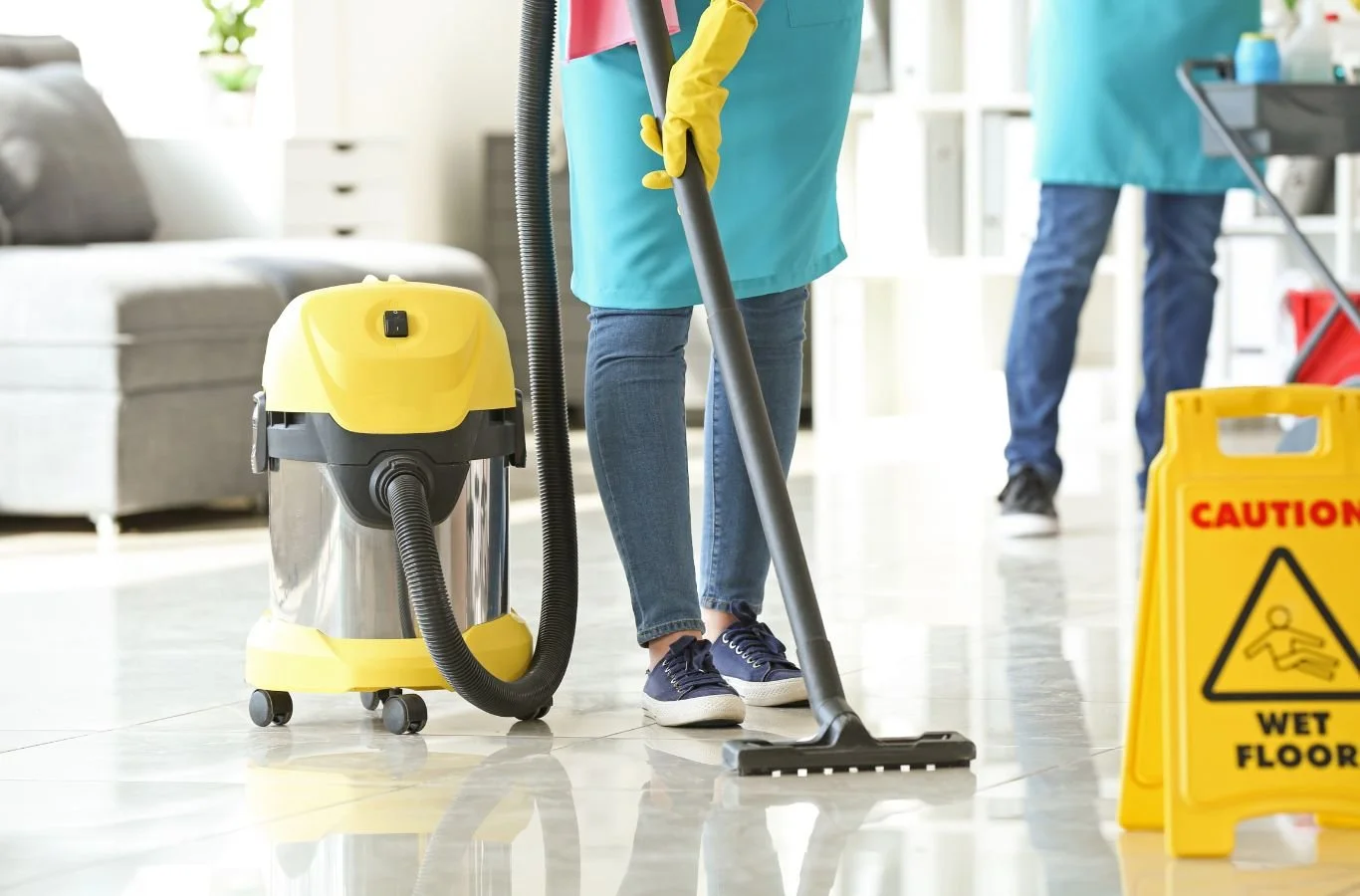 A Beyond Cleaning professional in Edmond, OK organizing cleaning equipment and maintaining a commercial facility with care and precision. Janitorial Service near me.