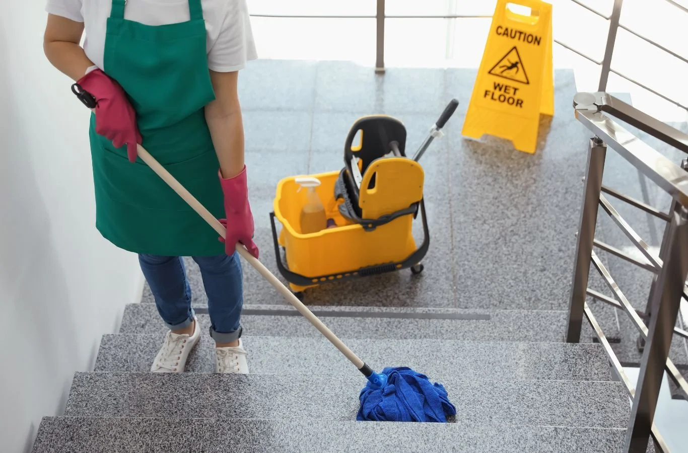 A Beyond Cleaning professional in Oklahoma City, OK overseeing janitorial service in a business facility, illustrating the company’s expertise and reliable local presence. Janitorial Service near me.