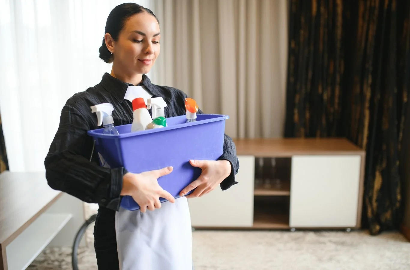 A Beyond Cleaning expert in Mustang, OK carrying out a thorough maid service with attention to detail, showing why the company is the best local choice. Maid Service near me.