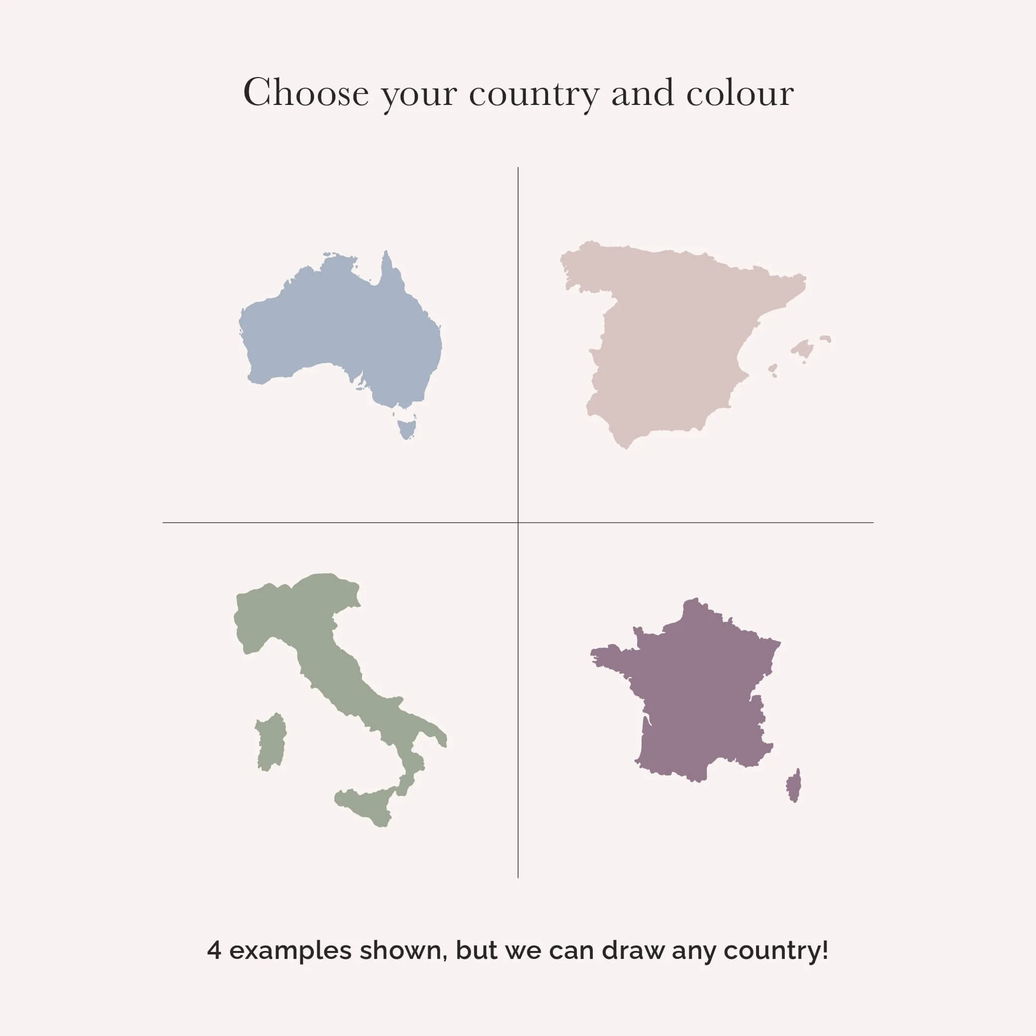 Grid of simple country silhouettes for use on custom wedding invitations