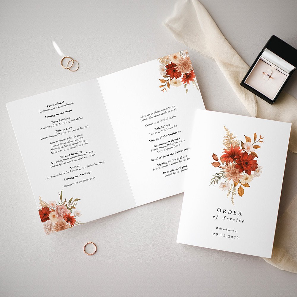 Orange Floral Printed Wedding Ceremony Booklet