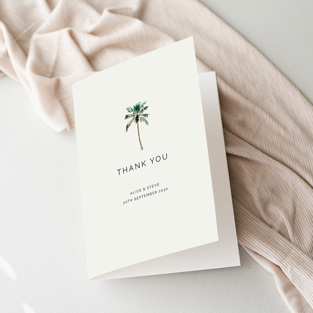 Minimal Palm Tree Thank You Cards For Wedding