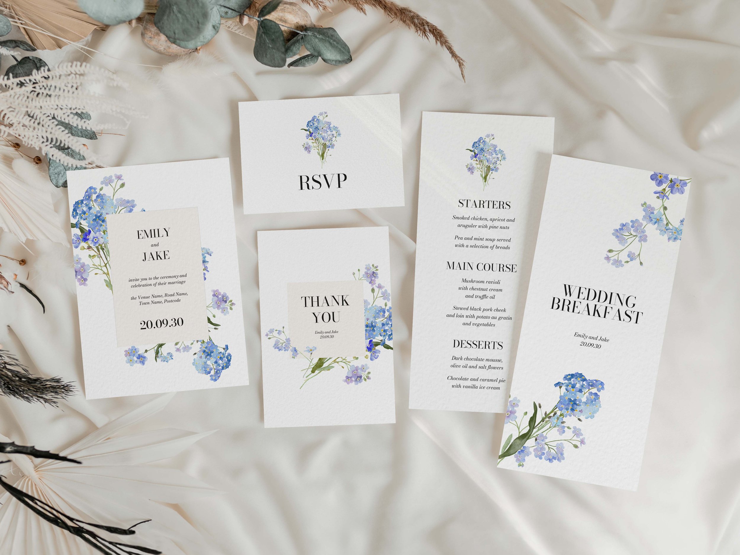 Blue Forget Me Not Floral Wedding Stationery