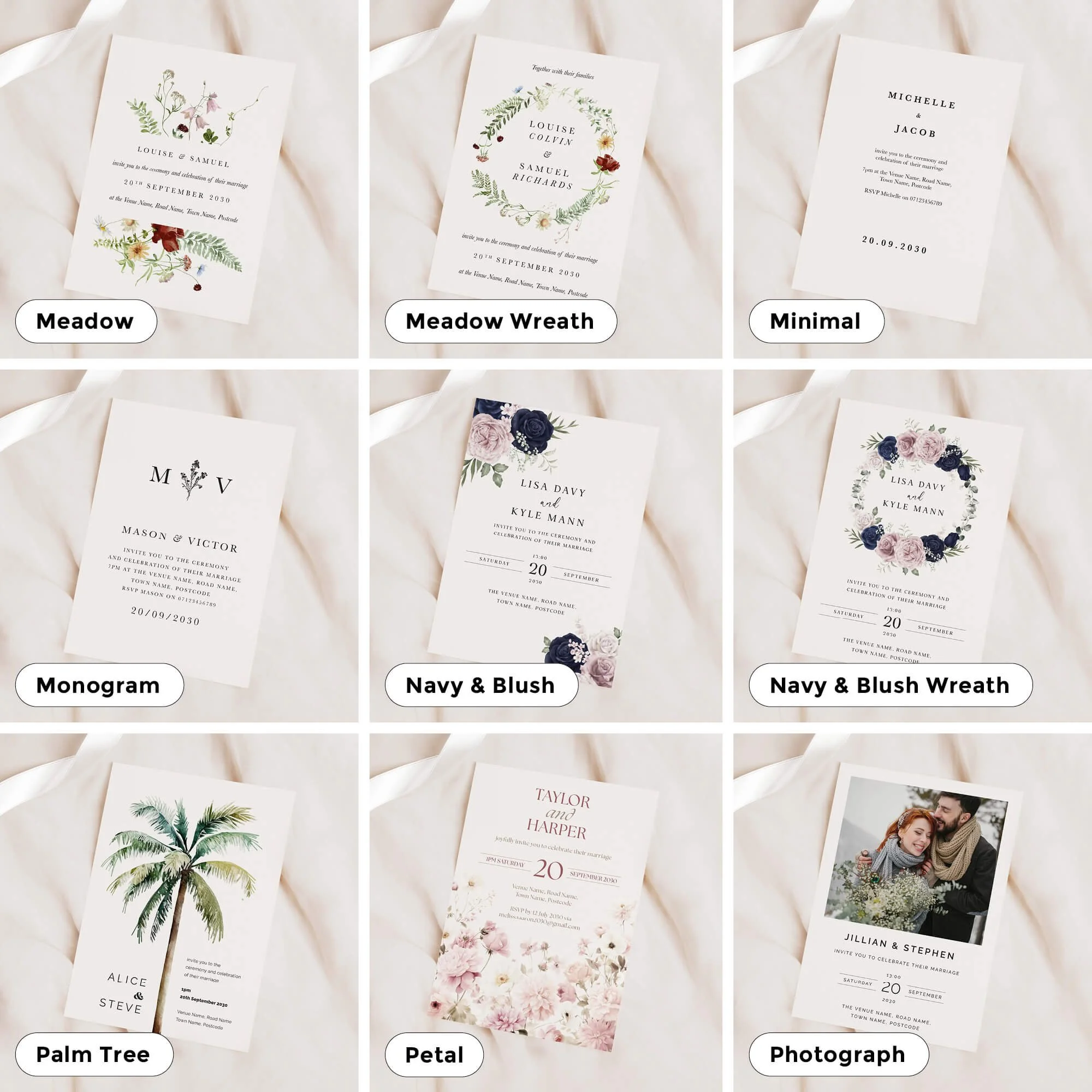 A5 Wedding invitations in lots of different designs