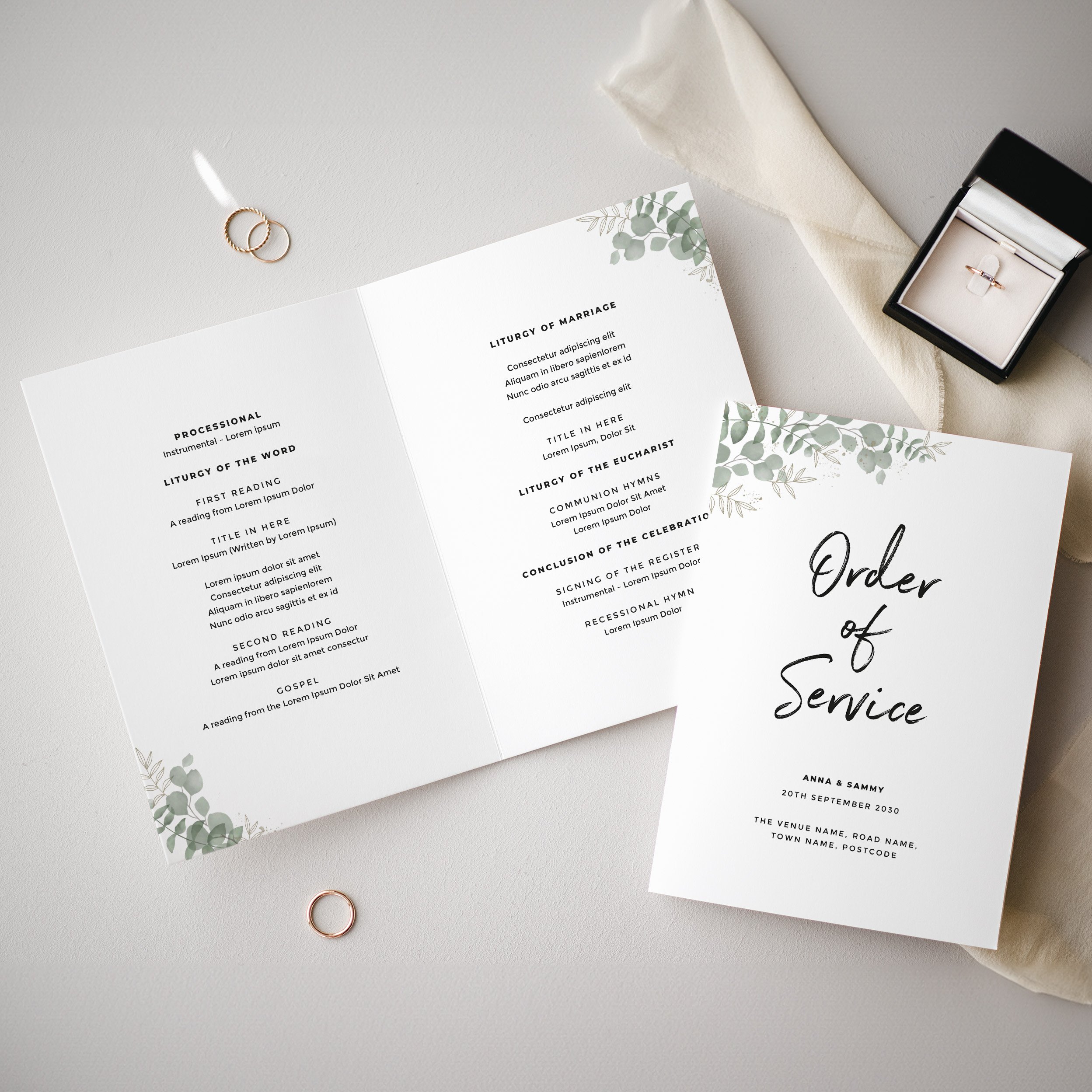 Eucalyptus wedding order of service
