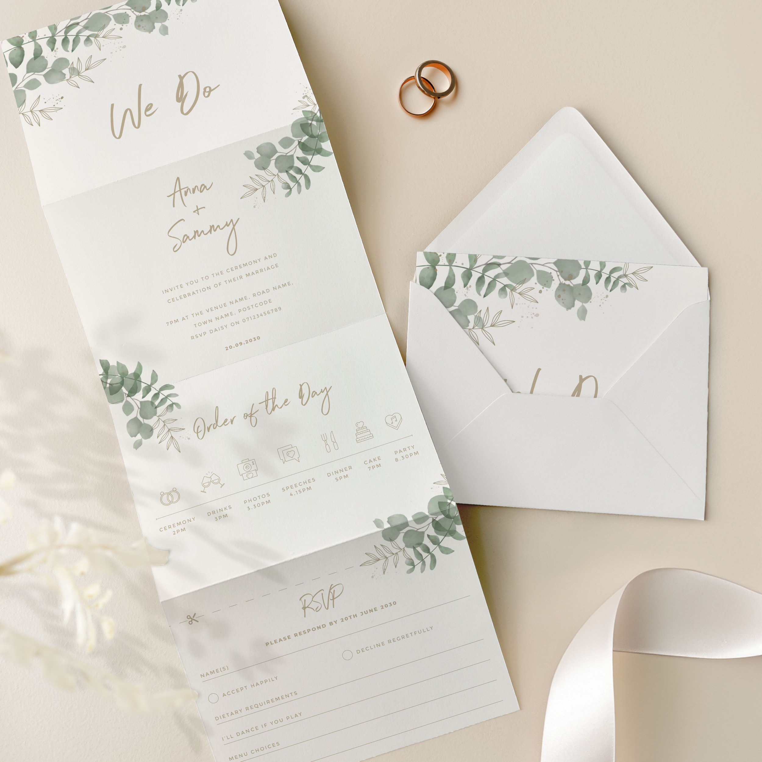 Eucalyptus Concertina Wedding Invitation Samples