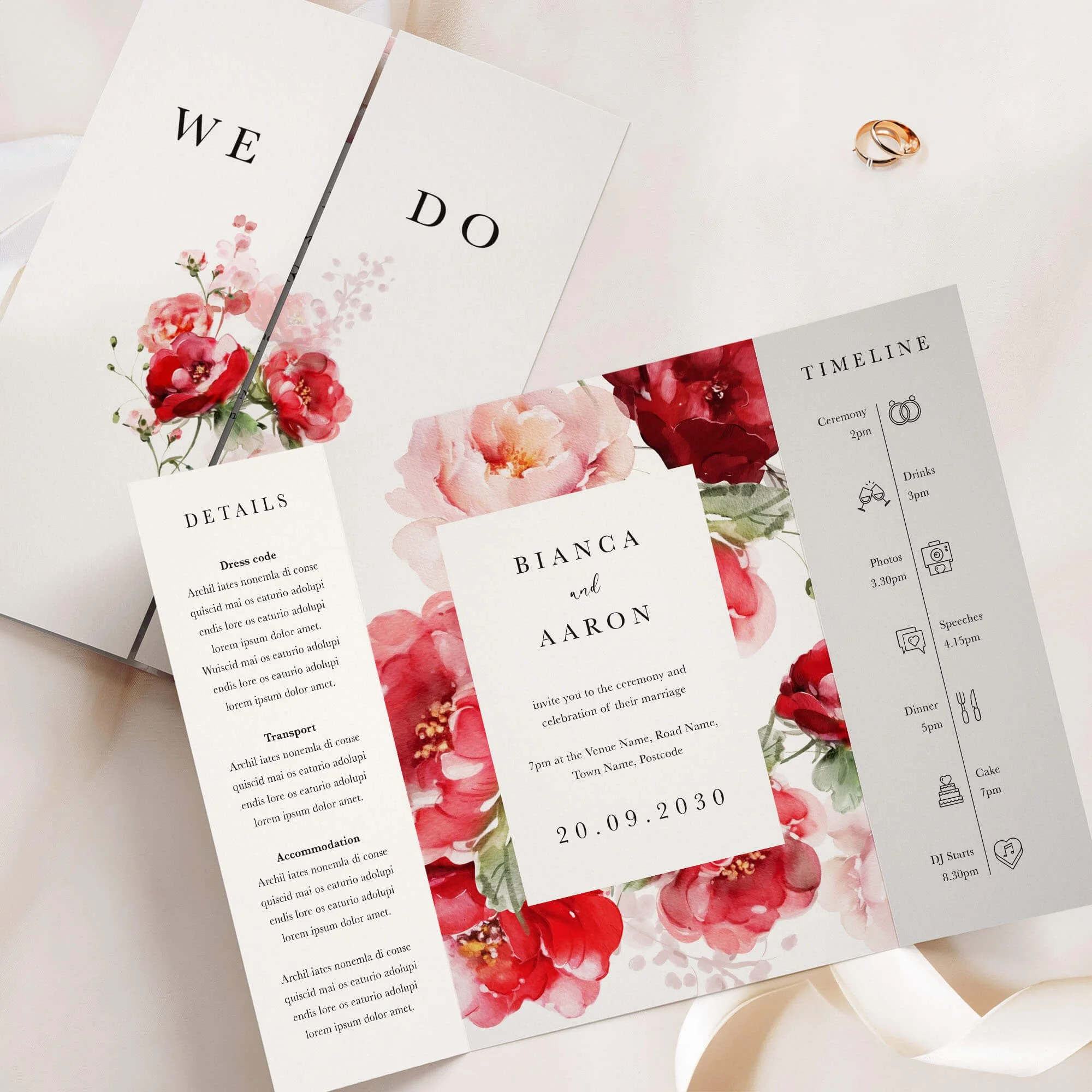 The Red Floral (Frame) Gatefold Wedding Invitation