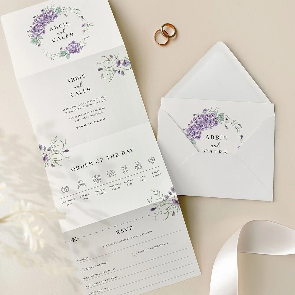 Purple Floral Concertina Wedding Invites