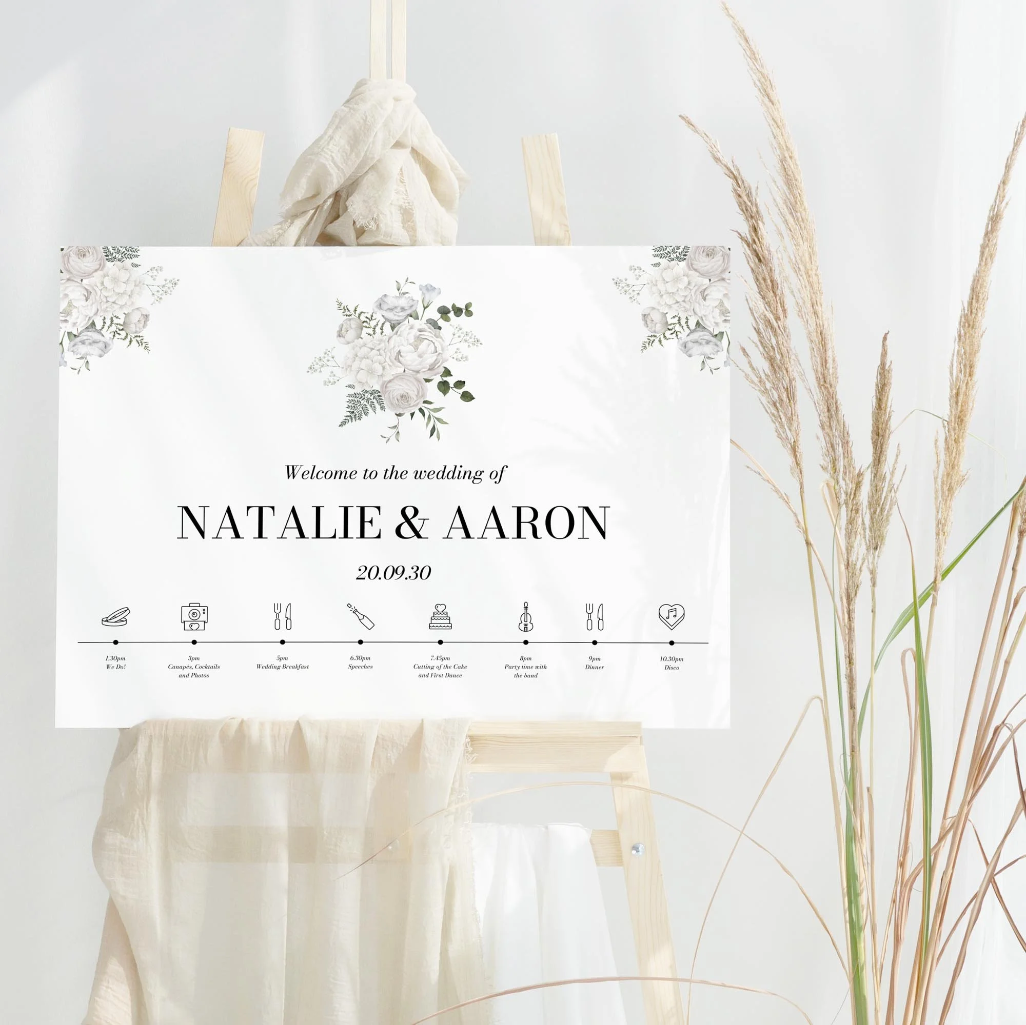 White Anemone Floral wedding welcome sign design
