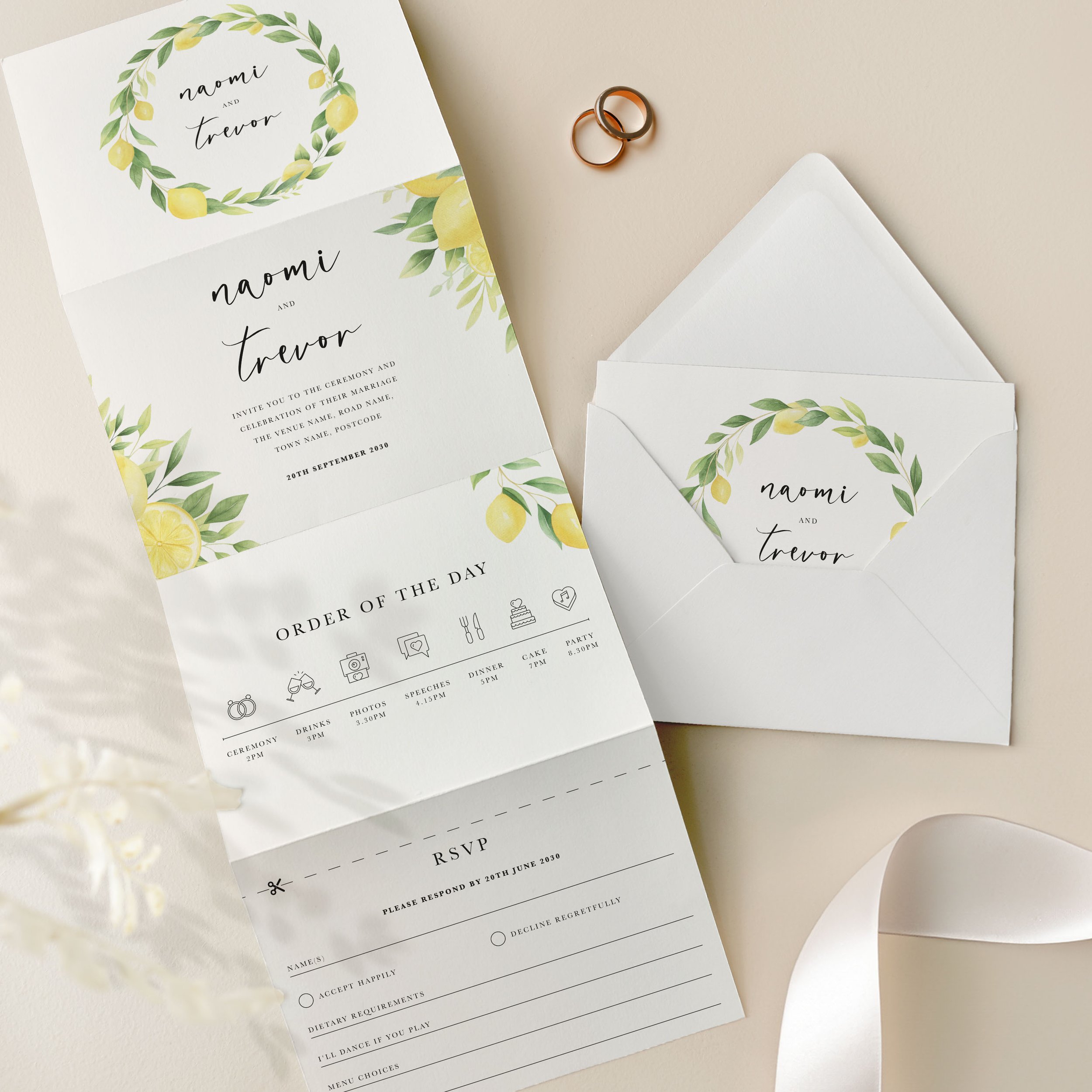 Lemon Concertina Wedding Invite samples