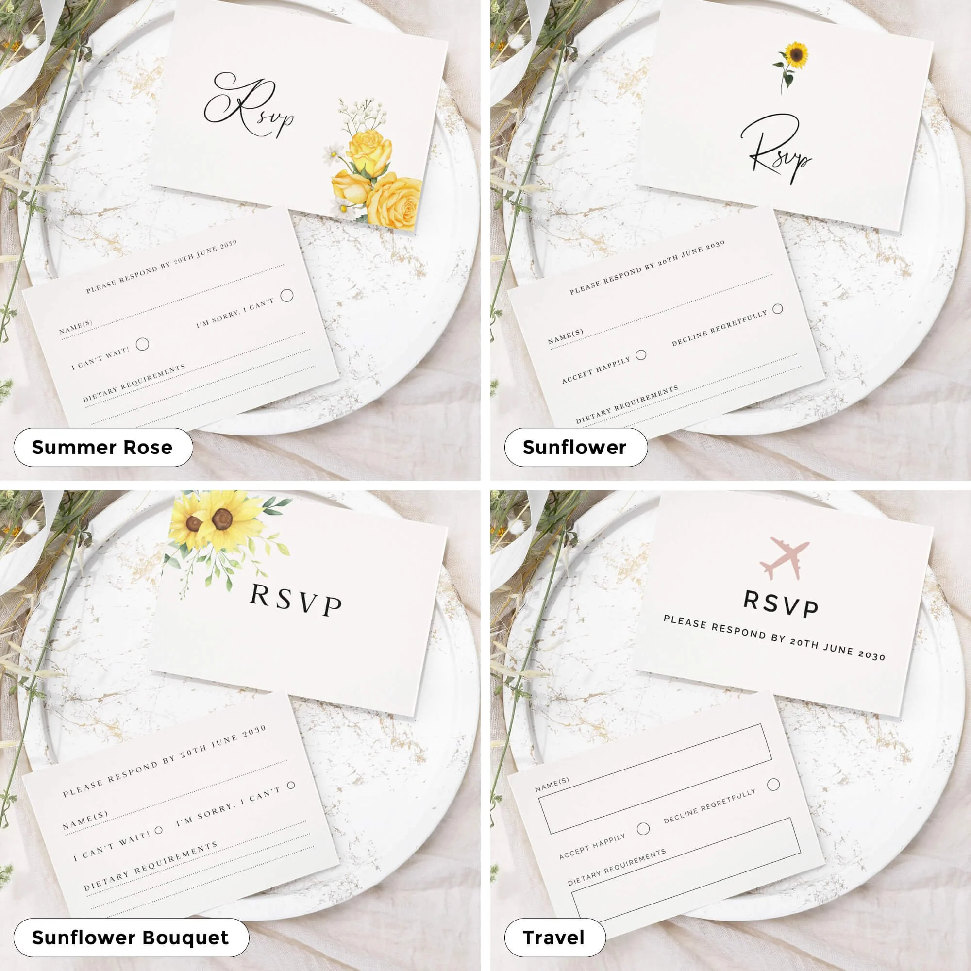 Elegant wedding RSVP card with guest response details