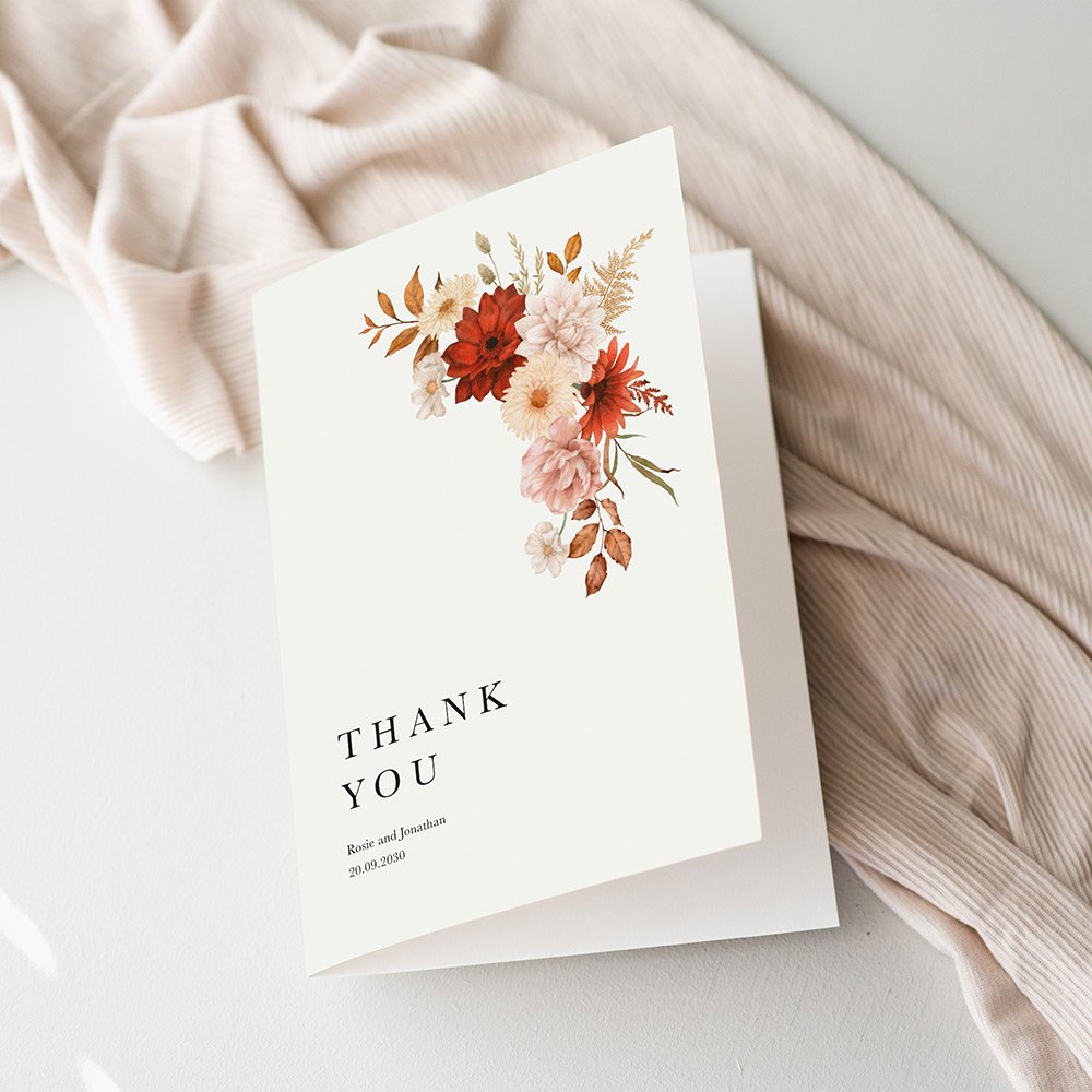 Orange Floral Thank You Cards For Wedding