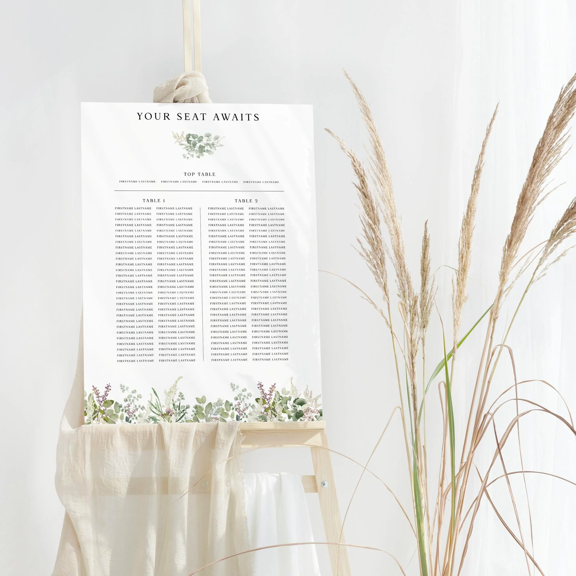 Forest Trestle Table wedding table plan board seating chart sign