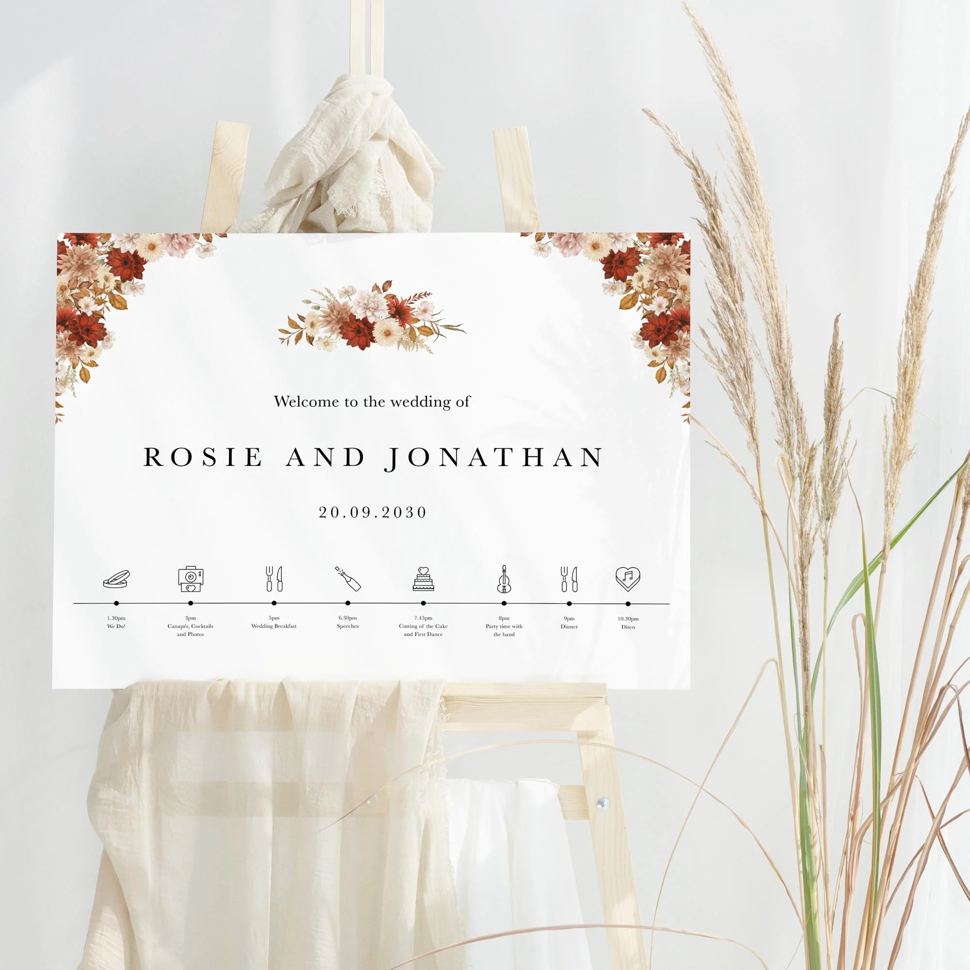 Rustic Orange Floral wedding welcome sign design