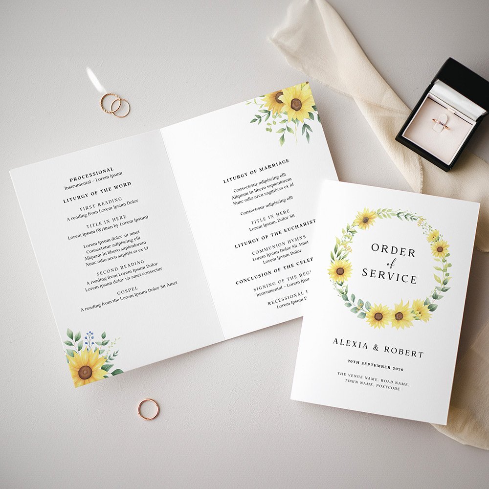 Modern Sunflower Printed Wedding Order of Service