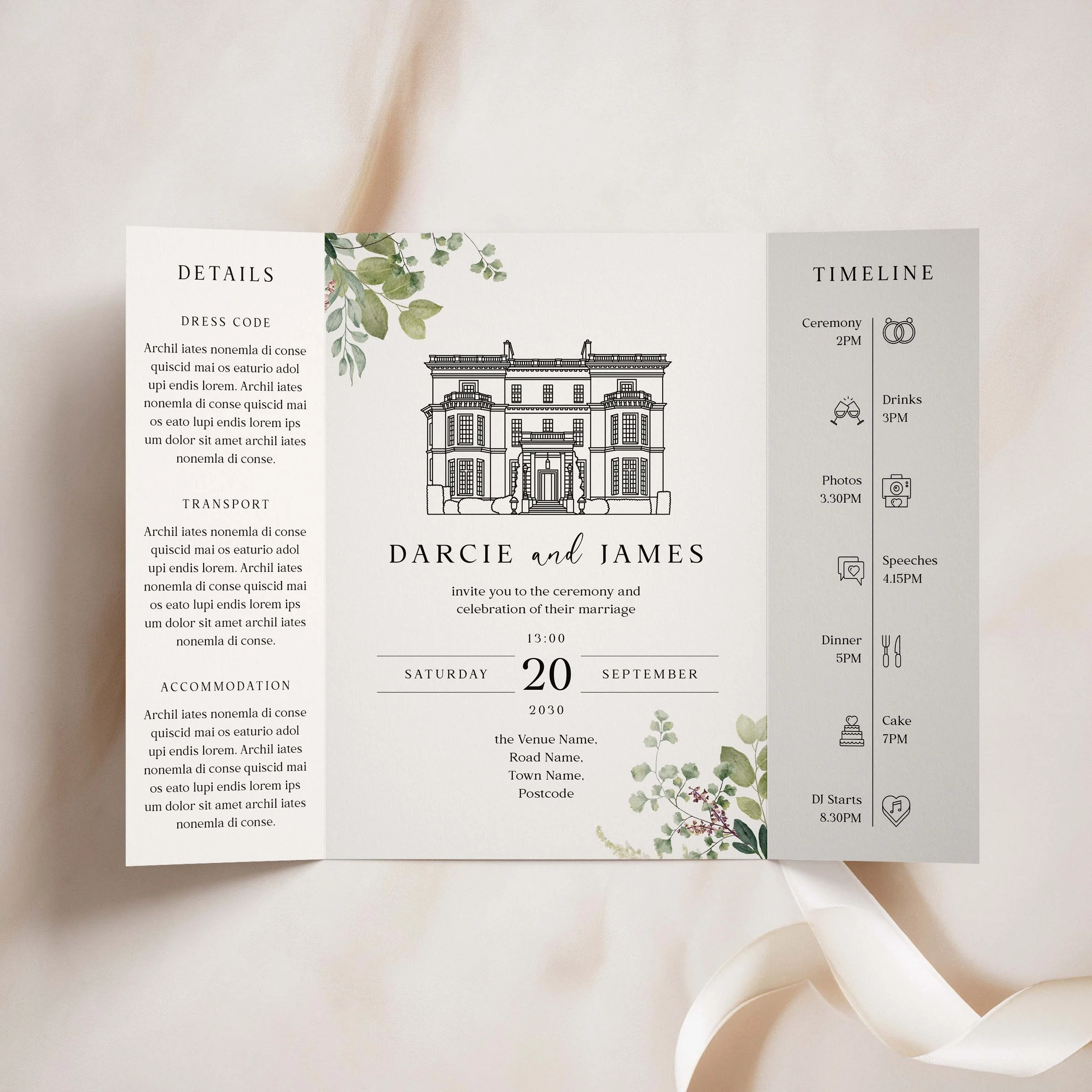 Custom Venue Sketch Wedding Invitations