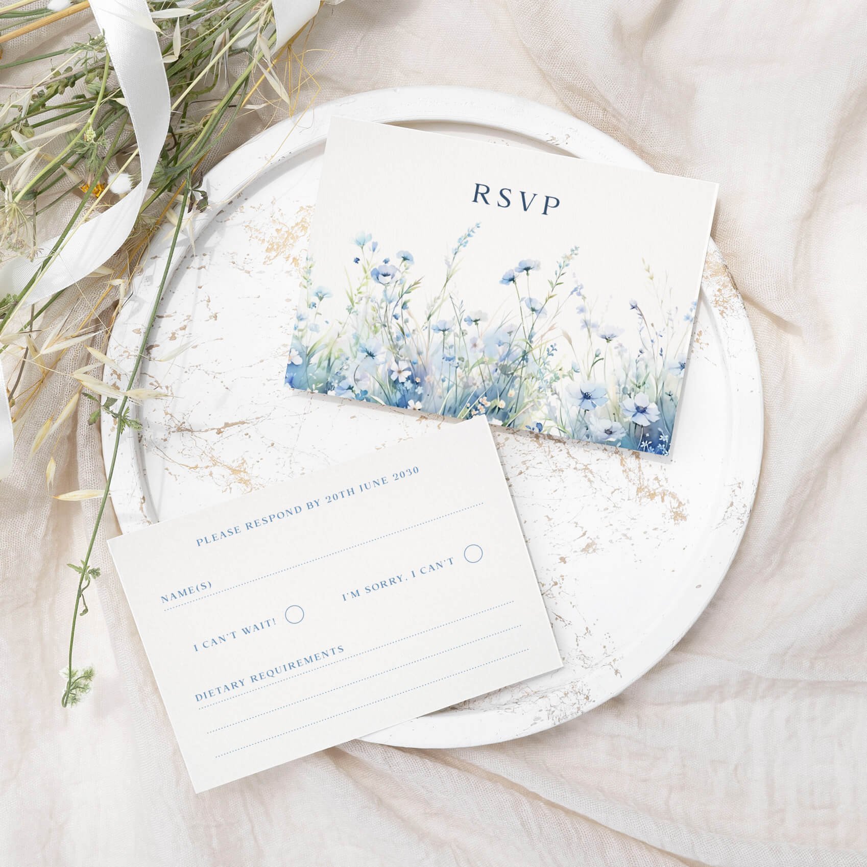 The Field Dusty Blue Wedding RSVP Cards