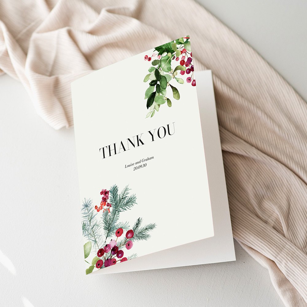 Christmas Theme Wedding Thank You Cards
