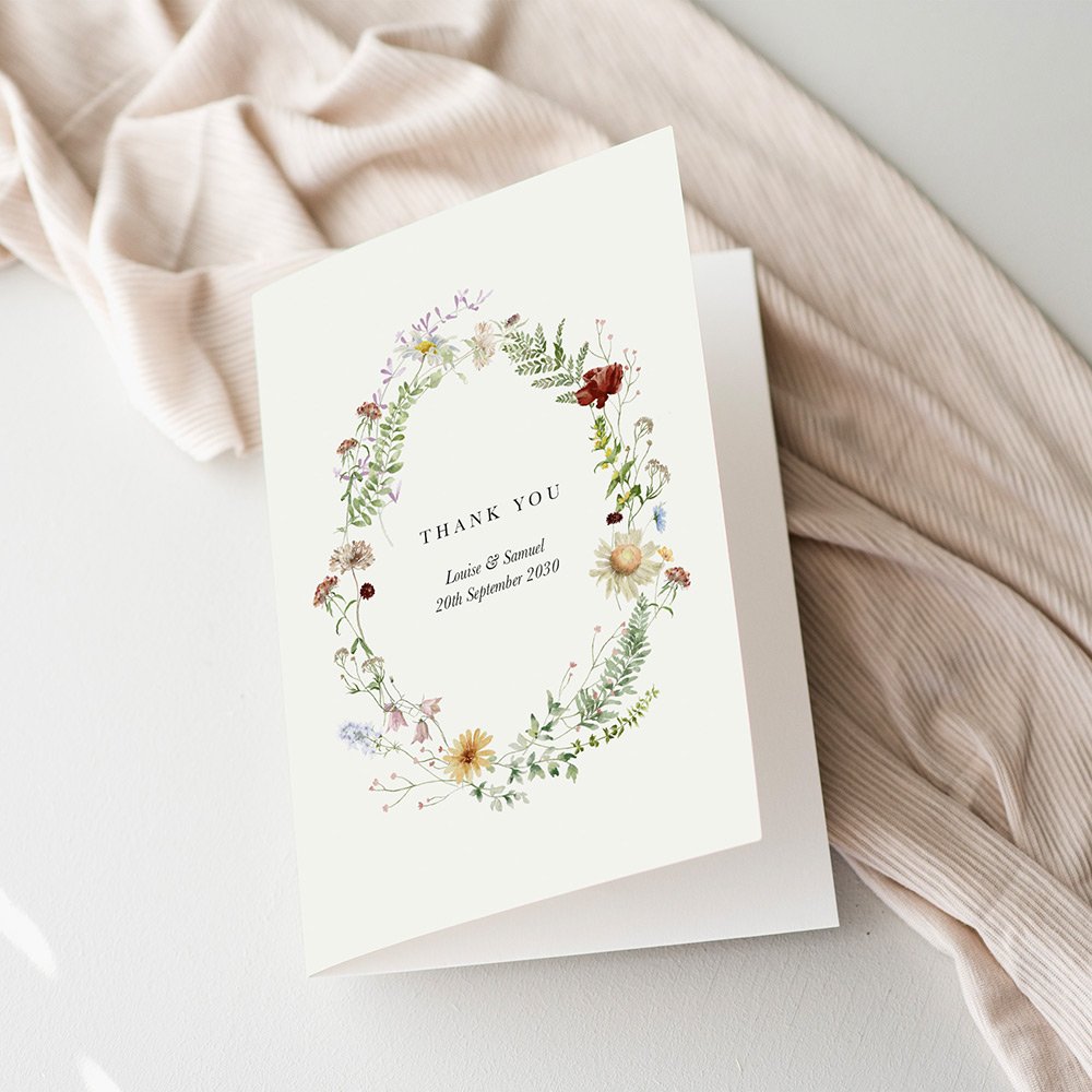 Red Wildflower Wedding Thank You Cards