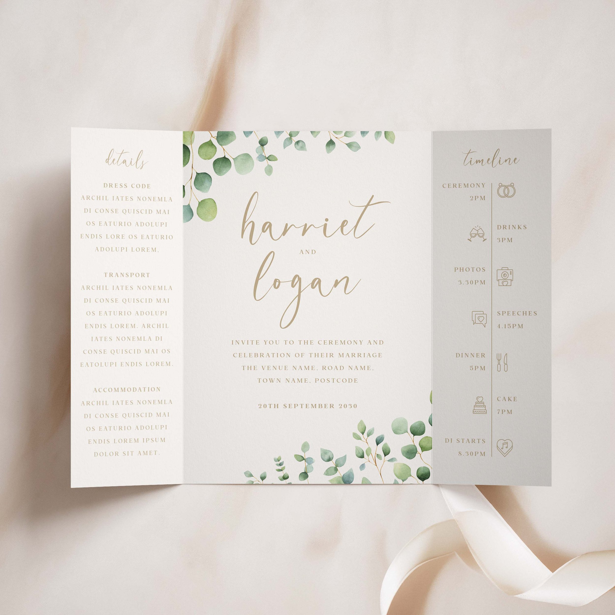 Eucalyptus Calligraphy Gatefold Wedding Invitation