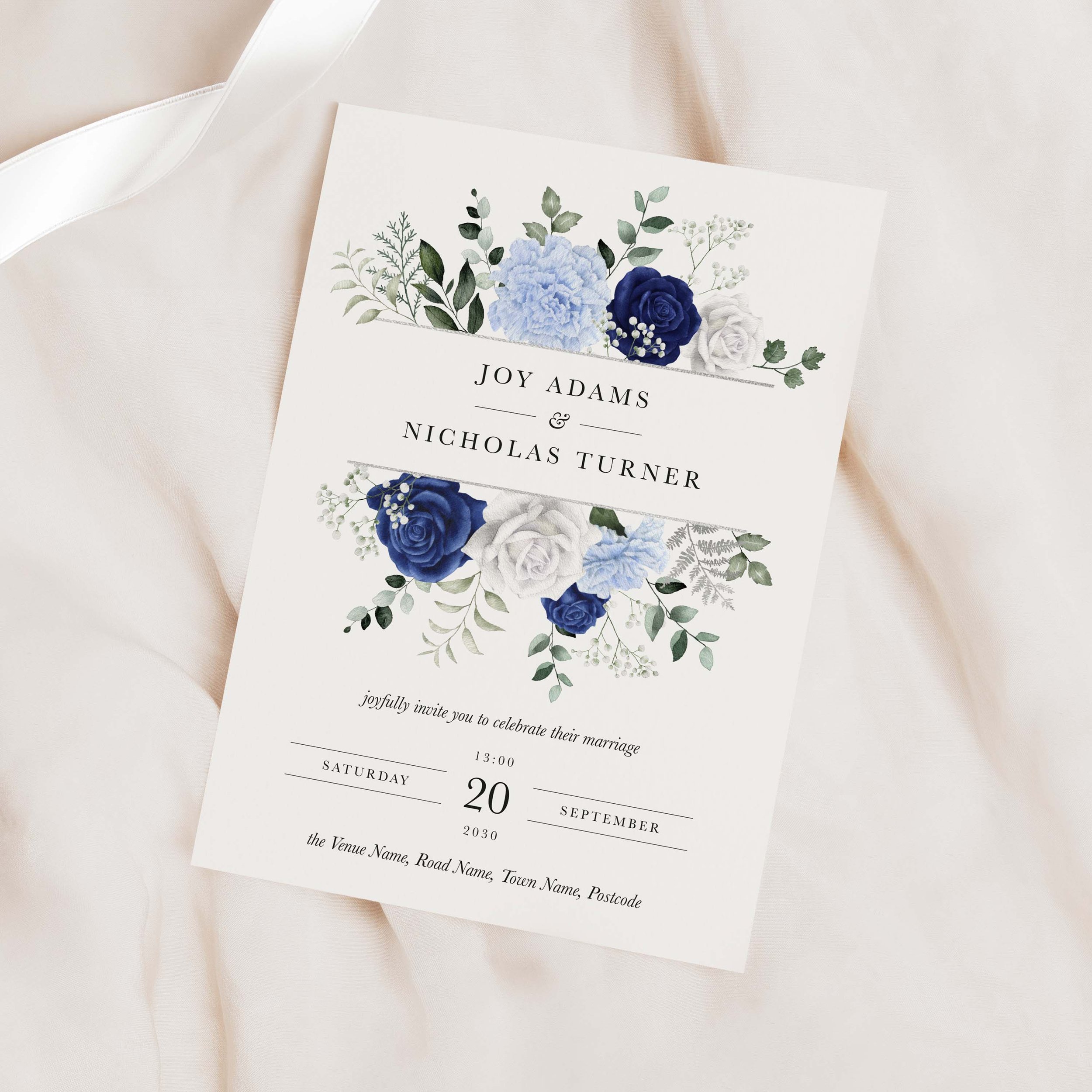 Blue Rose Floral Wedding Invitation Samples