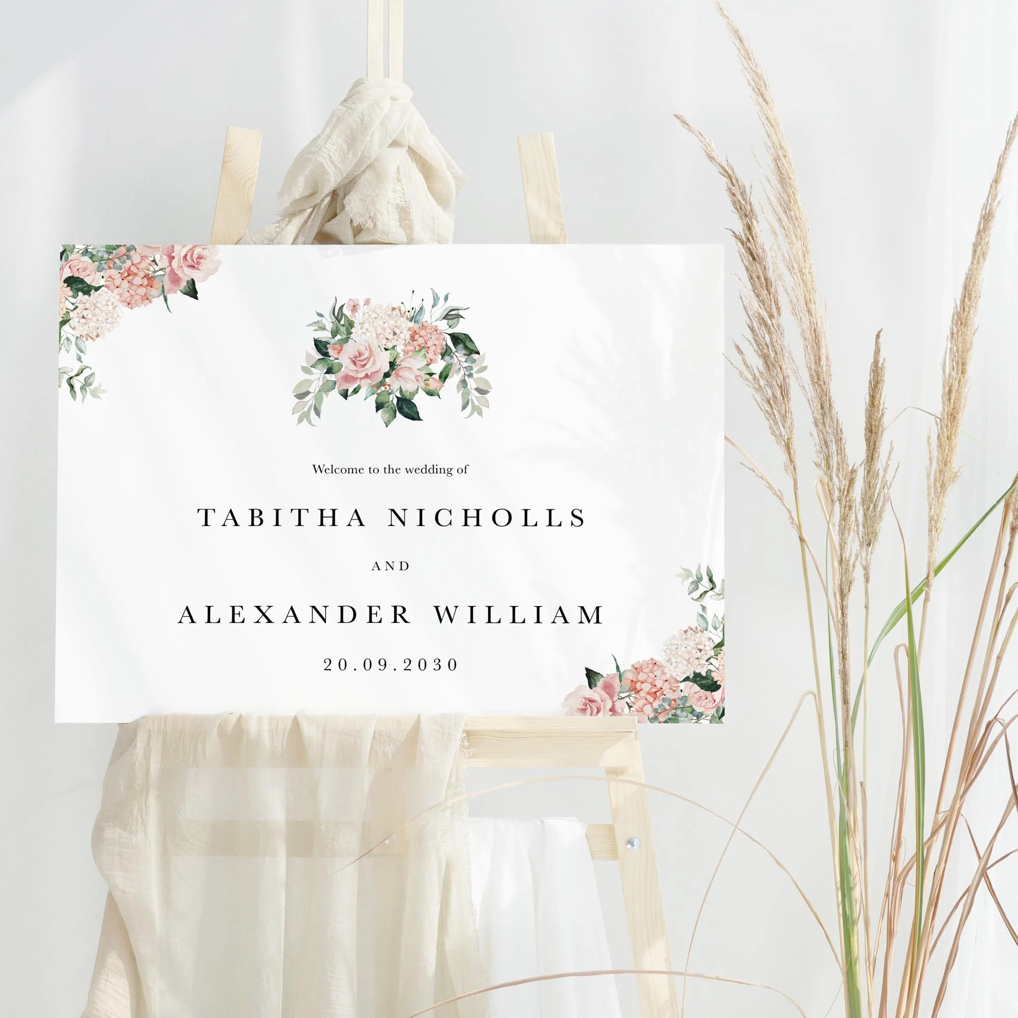 Blush Pink Peony wedding welcome sign design