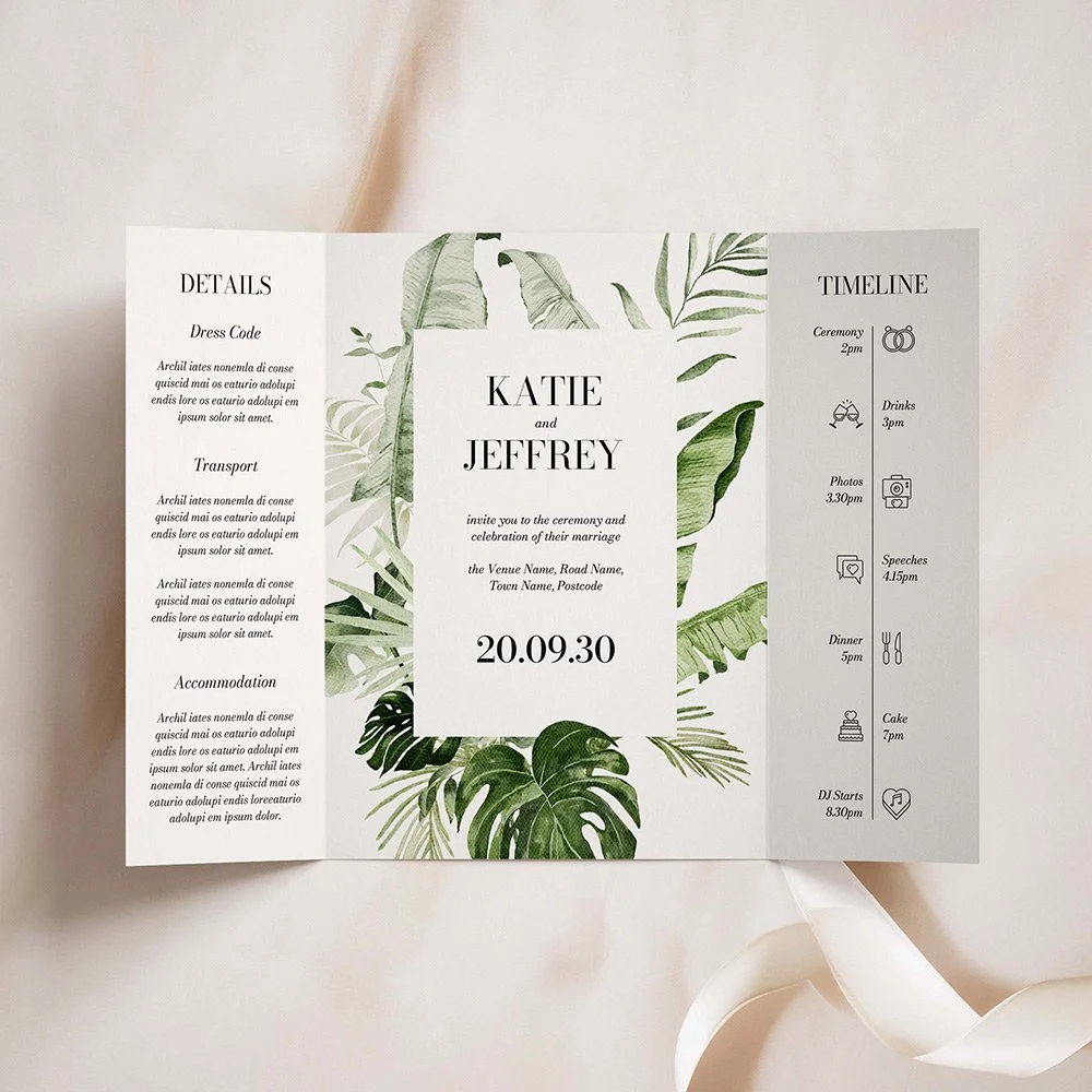Tropical Leaf Gatefold Wedding Invites