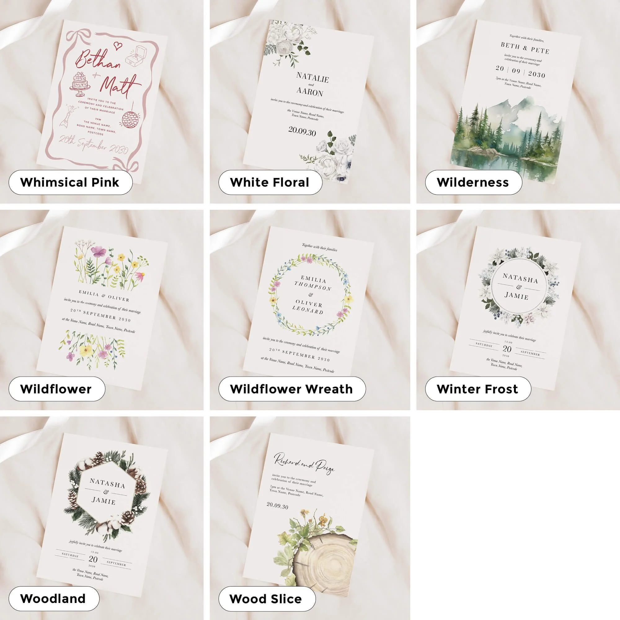 A5 Wedding invitations in lots of different designs
