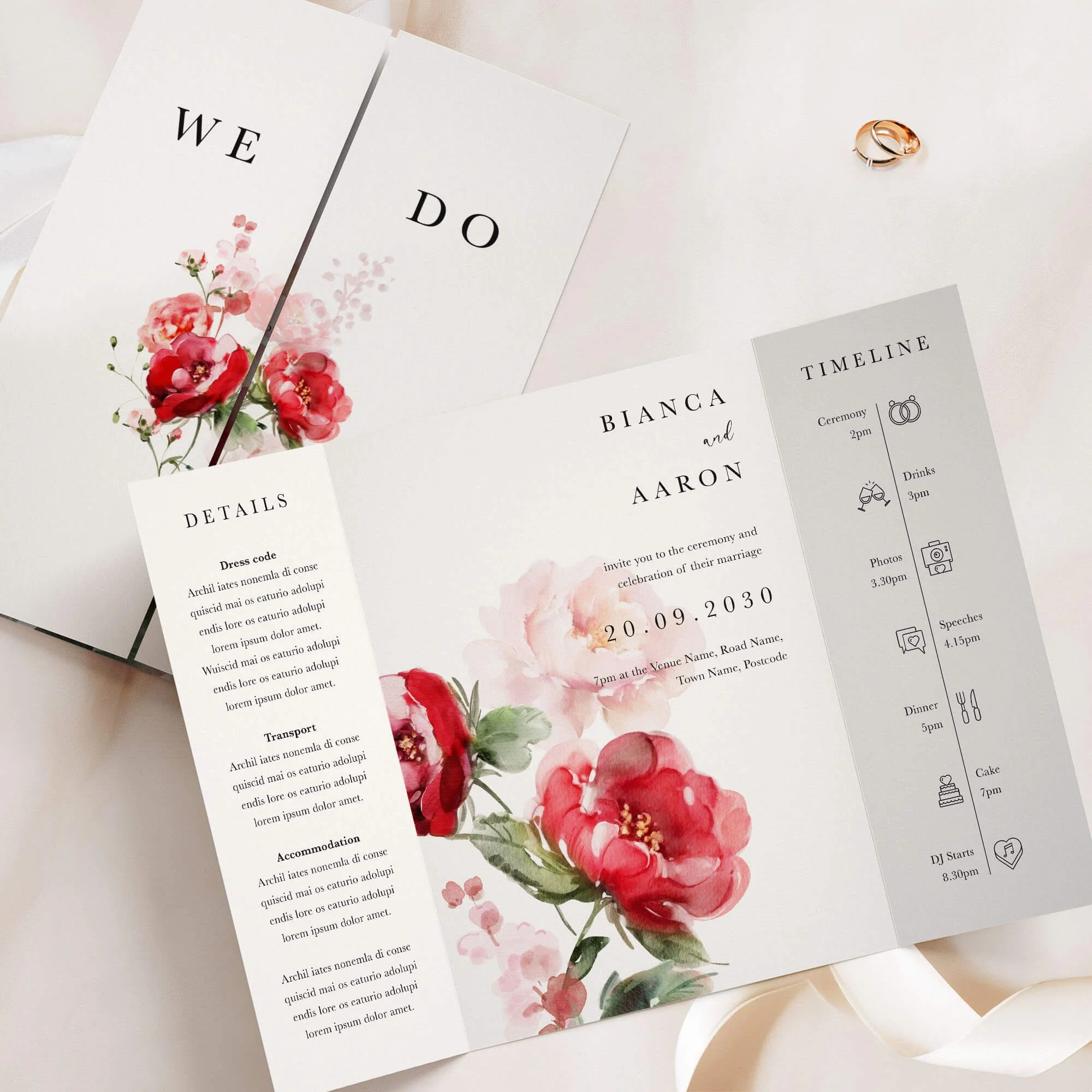 The Red Floral Gatefold Wedding Invitation