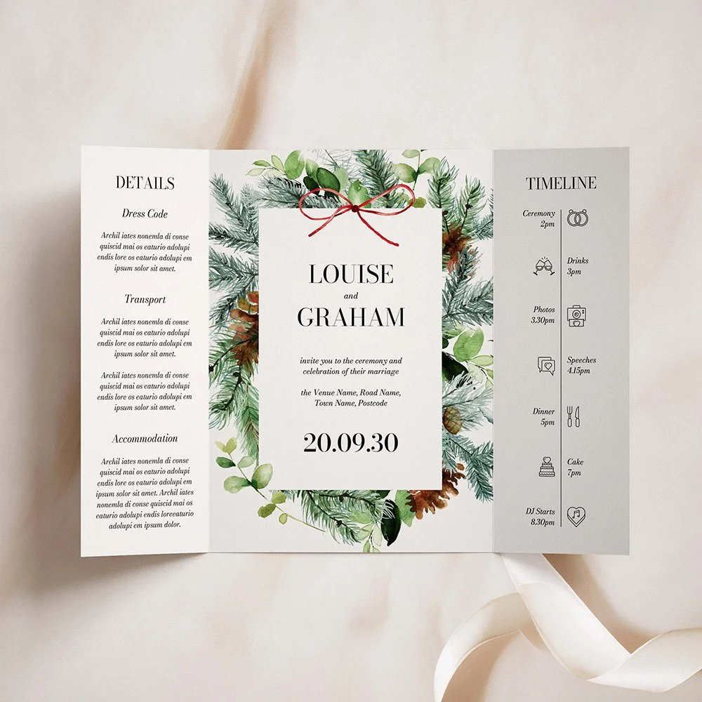 Christmas Greenery Gatefold Wedding Invites