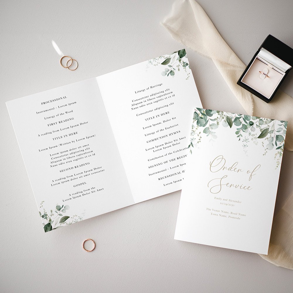 Emerald Greenery Printed Wedding Order of Service