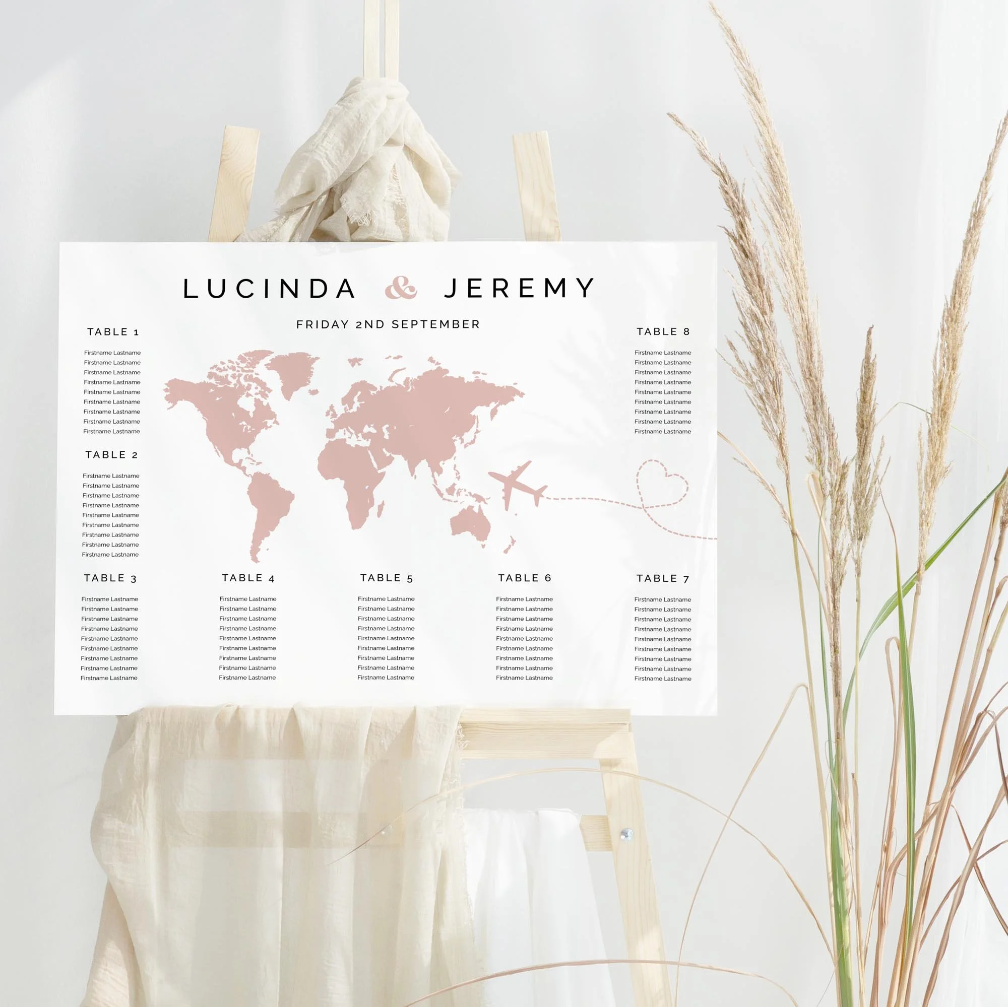 Travel Map Theme wedding table plan board seating chart sign