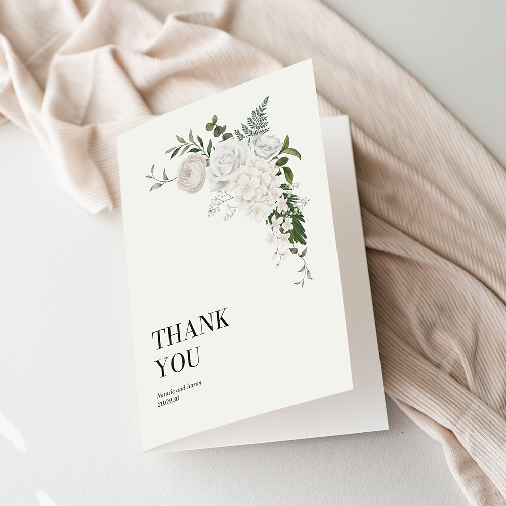 White Floral Thank You Cards For Wedding