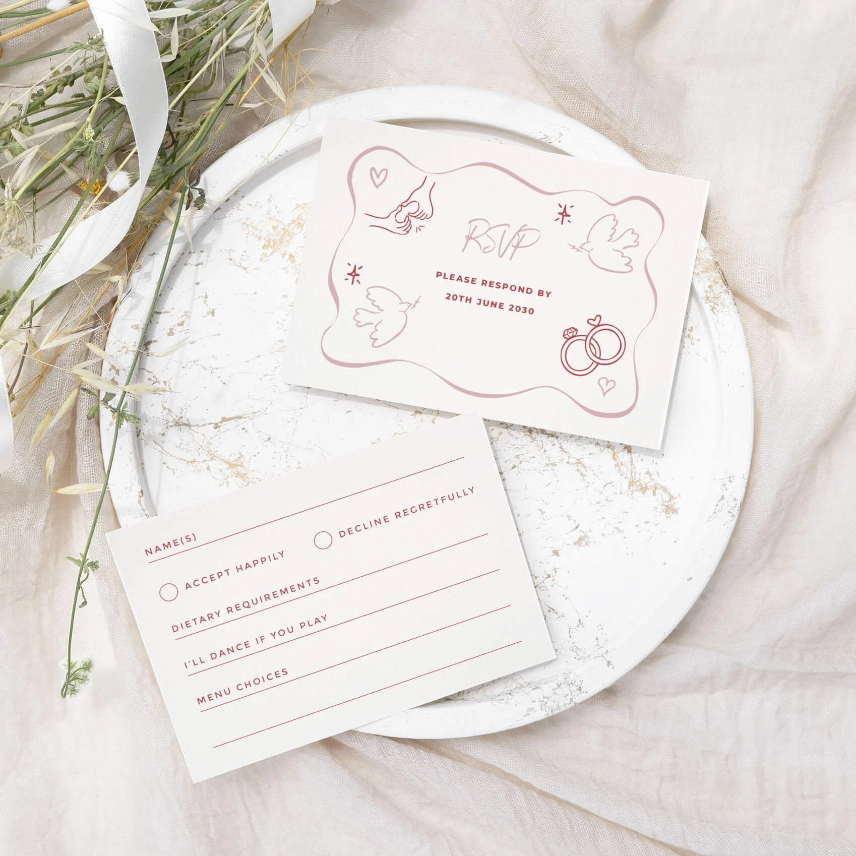 The Whimsical Pink Wedding RSVP Cards