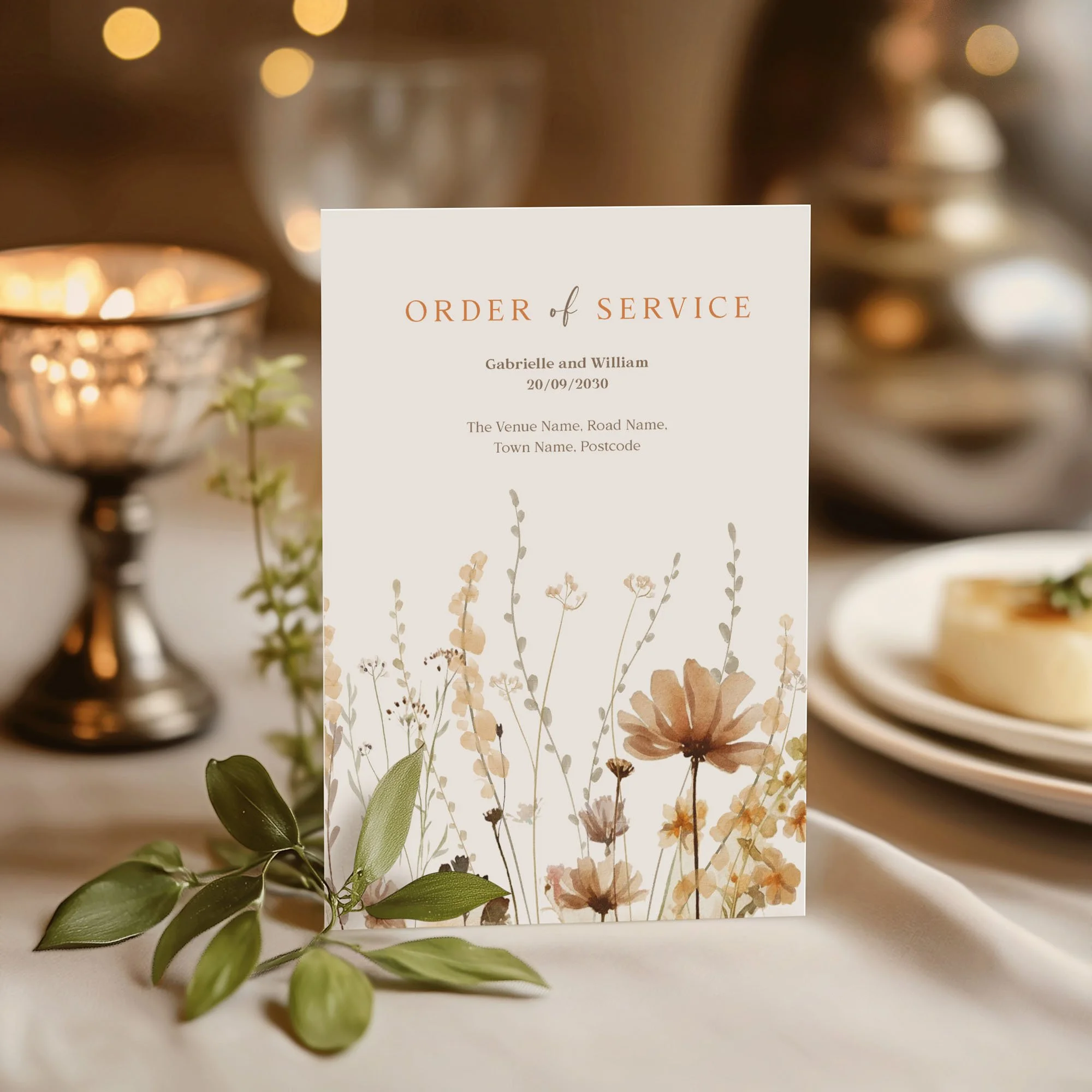Field Harvest wedding order of service on a wedding day displayed