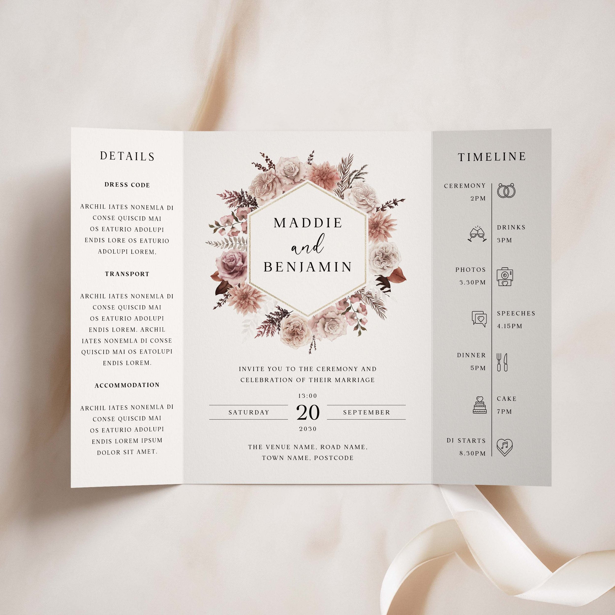 Pink Boho Dried Flower Gatefold Wedding Invitation Samples