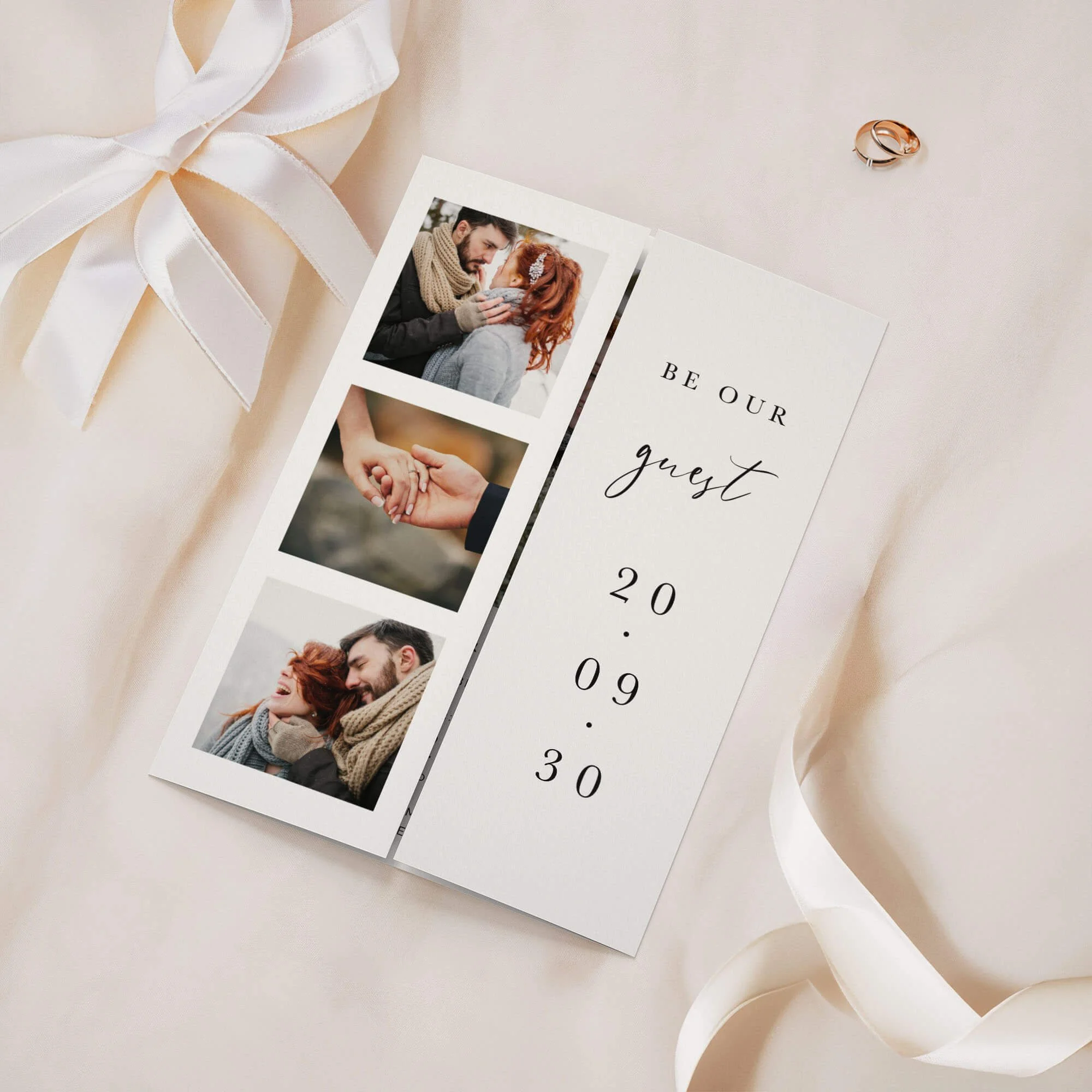 Photo gatefold wedding invitation with couple photography