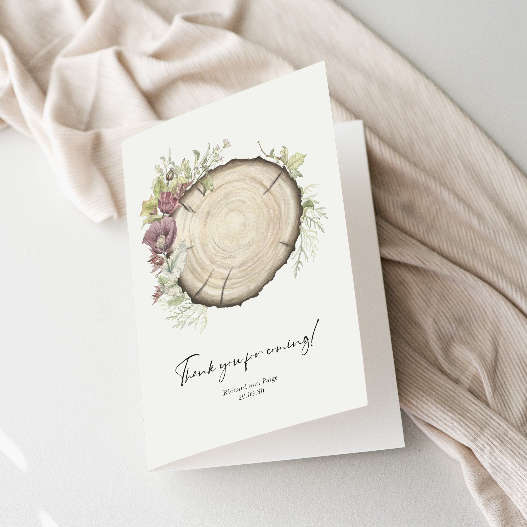 Wood Slice Wedding Thank You Card