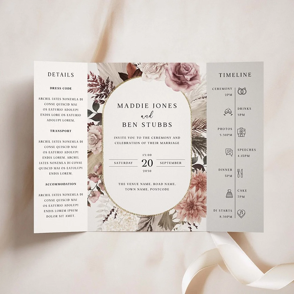Pink Boho Floral Gatefold Wedding Invites