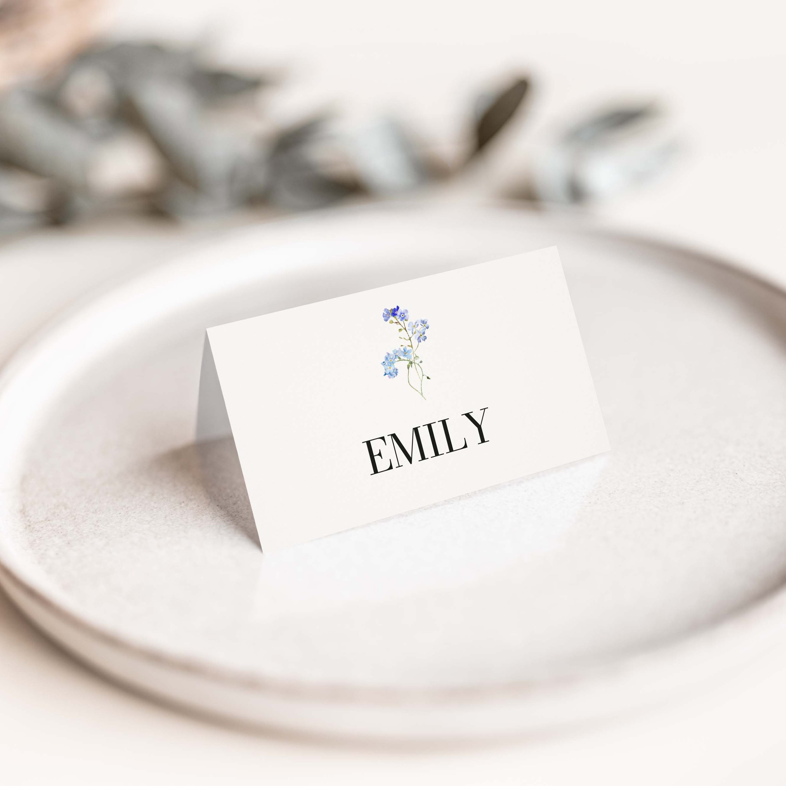 Simple Blue Flower Wedding Place Card