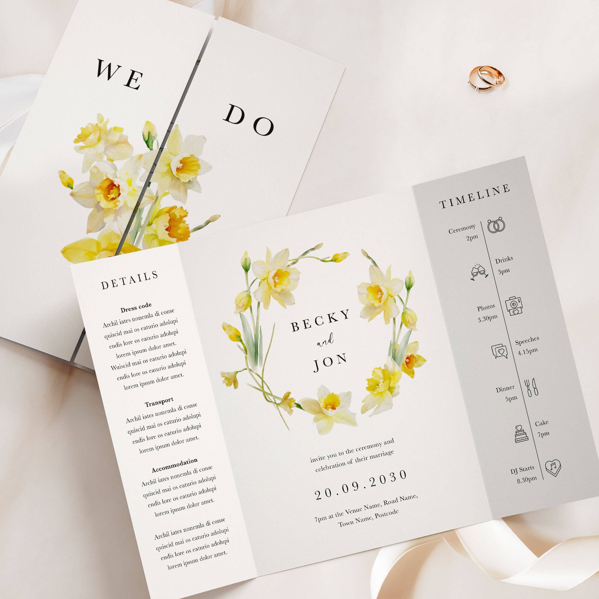 The Daffodil (Wreath) Gatefold Wedding Invitation