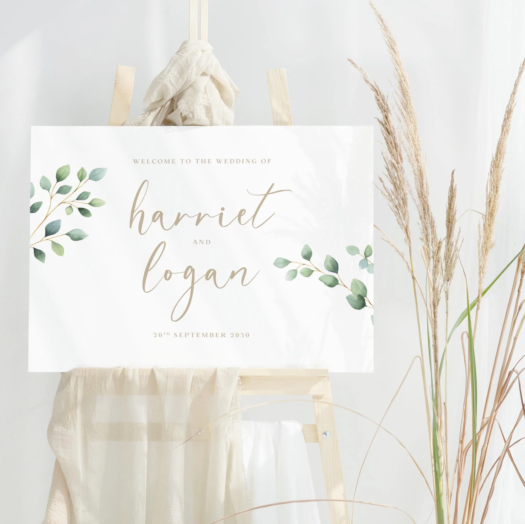 Eucalyptus Foliage with Calligraphy wedding welcome sign design