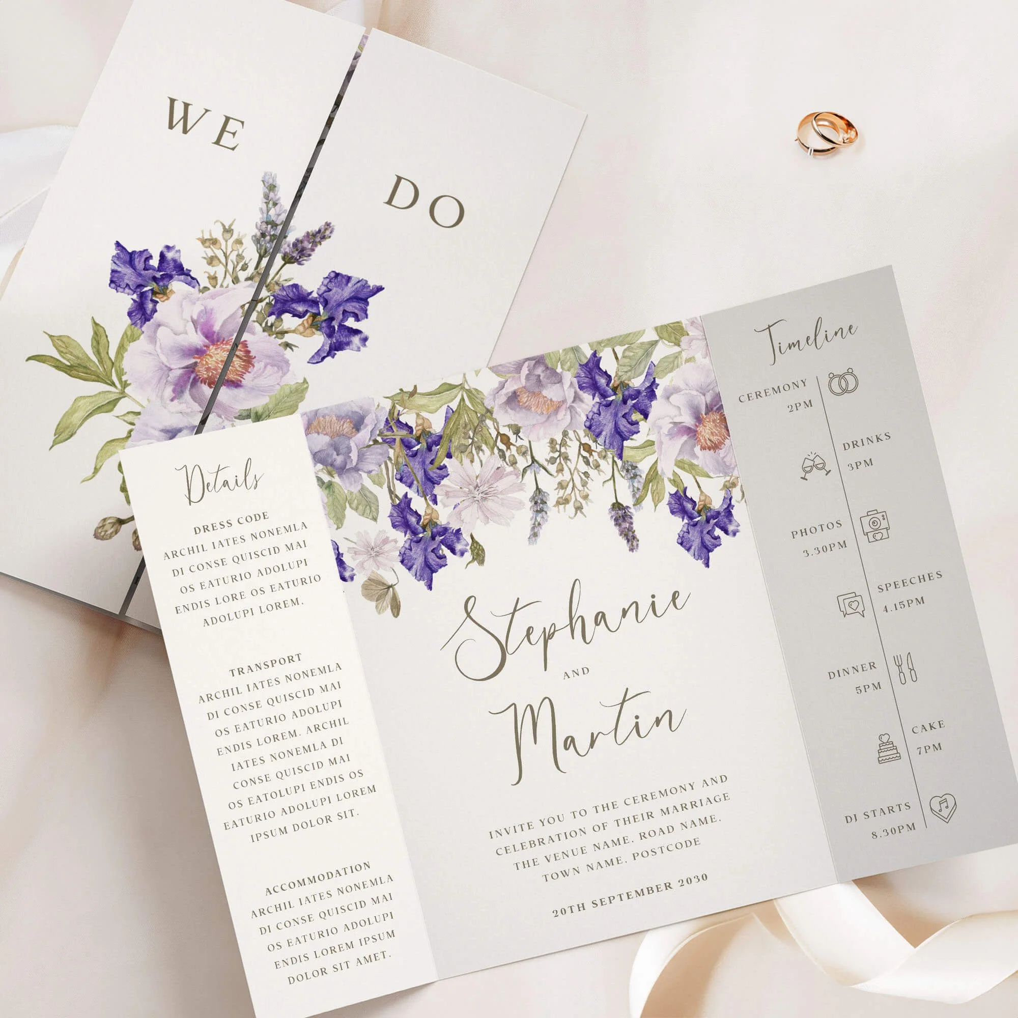 The Purple Floral Gatefold Wedding Invitation
