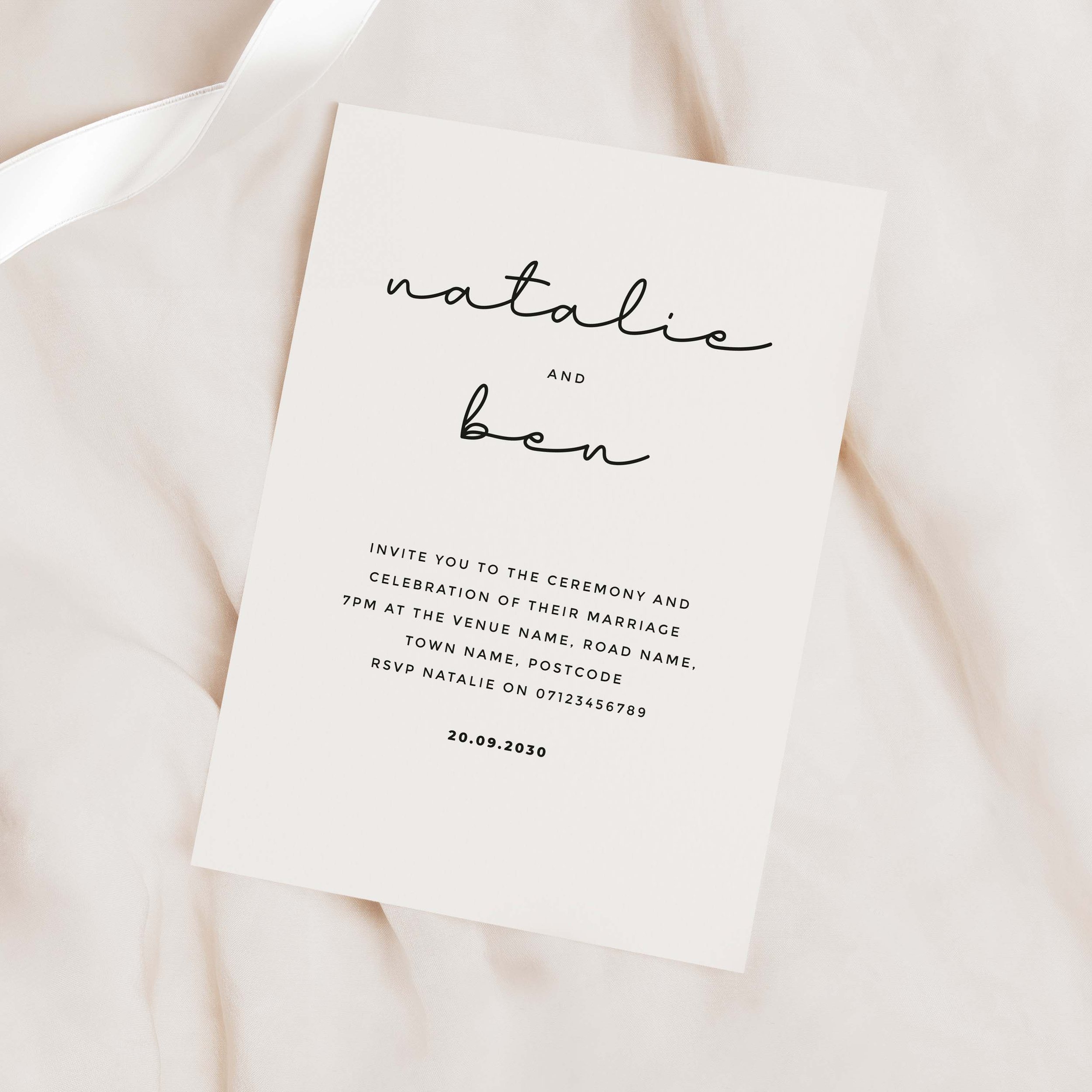 Black and white calligraphy wedding invitation